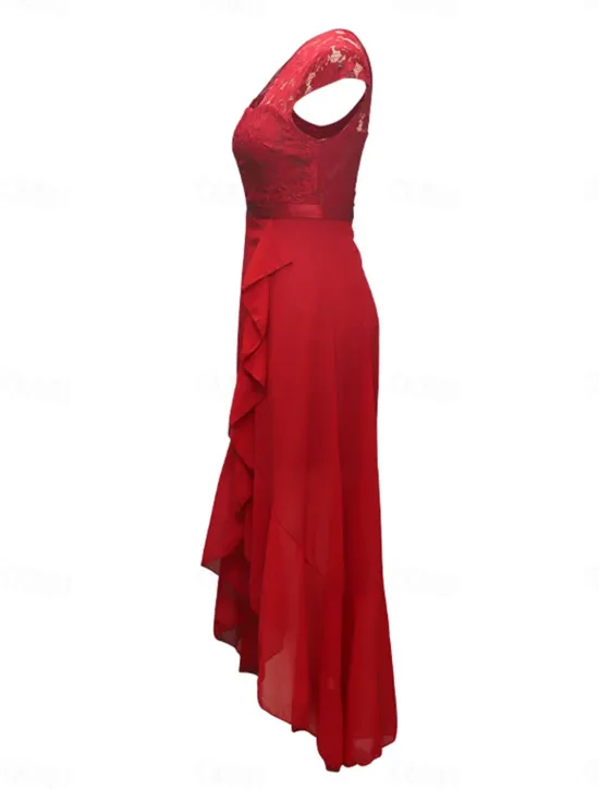 Clearance Women's Maxi Dress Lace Dress Cocktail Dress Wedding Guest Dress Chiffon Dress Elegant Formal Wedding Guest Cocktail Party Regular Fit Short Sleeve V Neck Black Pink Red Navy Blue Summer Women Cocktail Dress