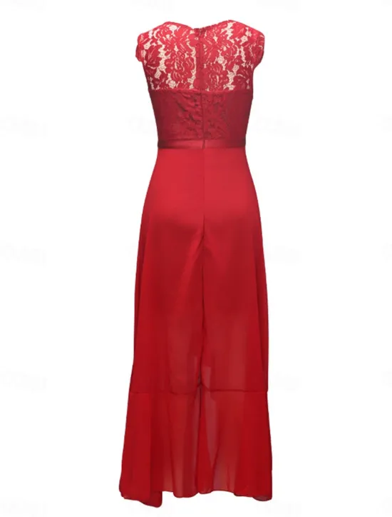 Clearance Women's Maxi Dress Lace Dress Cocktail Dress Wedding Guest Dress Chiffon Dress Elegant Formal Wedding Guest Cocktail Party Regular Fit Short Sleeve V Neck Black Pink Red Navy Blue Summer Women Cocktail Dress