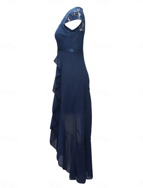 Clearance Women's Maxi Dress Lace Dress Cocktail Dress Wedding Guest Dress Chiffon Dress Elegant Formal Wedding Guest Cocktail Party Regular Fit Short Sleeve V Neck Black Pink Red Navy Blue Summer Women Cocktail Dress