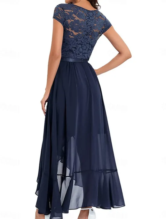 Clearance Women's Maxi Dress Lace Dress Cocktail Dress Wedding Guest Dress Chiffon Dress Elegant Formal Wedding Guest Cocktail Party Regular Fit Short Sleeve V Neck Black Pink Red Navy Blue Summer Women Cocktail Dress