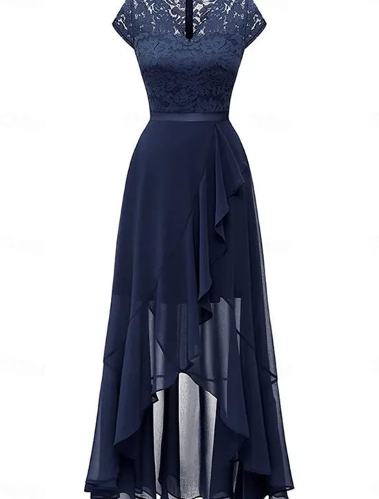 Clearance Women's Maxi Dress Lace Dress Cocktail Dress Wedding Guest Dress Chiffon Dress Elegant Formal Wedding Guest Cocktail Party Regular Fit Short Sleeve V Neck Black Pink Red Navy Blue Summer Women Cocktail Dress