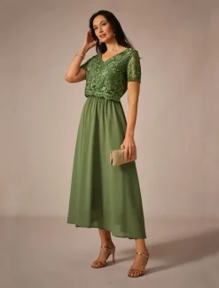 Outlet Women's Maxi Dress Lace Dress Wedding Guest Dress Semi Formal Dress A Line Dress Elegant Wedding Guest Cocktail Party Regular Fit Solid Color Short Sleeve V Neck Summer Spring Women Cocktail Dress