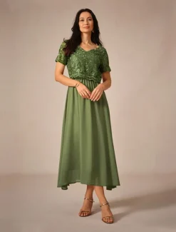 Outlet Women's Maxi Dress Lace Dress Wedding Guest Dress Semi Formal Dress A Line Dress Elegant Wedding Guest Cocktail Party Regular Fit Solid Color Short Sleeve V Neck Summer Spring Women Cocktail Dress