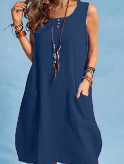 Hot Women's Maxi Dress Linen-Inspired Dresses Casual Dress Stylish Basic Casual Vacation Daily Regular Fit Plain Sleeveless Crew Neck Black Red Blue Summer Spring Women Dresses