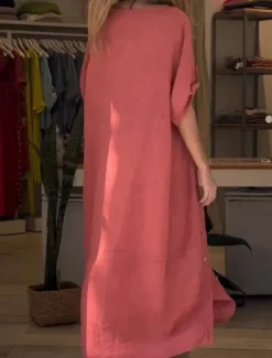 Online Women's Maxi Dress Linen-Inspired Dresses Casual Dress Plain Dress Casual Sports & Outdoor Street Regular Fit Plain Half Sleeve Crew Neck Pink Red Summer Spring Fall Women Dresses