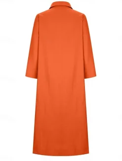Women's Maxi Dress Linen-Inspired Dresses Elegant Vintage Stylish Vacation Daily Date Loose Fit Plain Long Sleeve Shirt Collar White Orange Spring Fall Women Dresses
