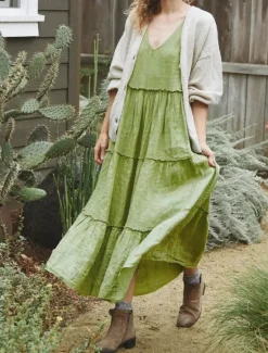 Sale Women's Maxi Dress Linen-Inspired Dresses Casual Dress Cotton Dress Slip Dress Basic Casual Vacation Daily Regular Fit Plain Sleeveless Strap V Neck Summer Women Dresses