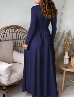 Online Women's Maxi Dress Party Dress Cocktail Dress Wedding Guest Dress Chiffon Dress Elegant Stylish Ethnic Vacation Party Daily Regular Fit Plain Long Sleeve V Neck Blue Green Spring Fall Women Cocktail Dress