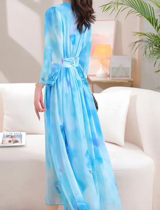 Best Women's Maxi Dress Print Dress Graphic Fashion Elegant Dress Party Daily Date High Waist 3/4 Length Sleeve V Neck Dress Regular Fit Red Blue Spring Fall S M L Women Floral Dresses