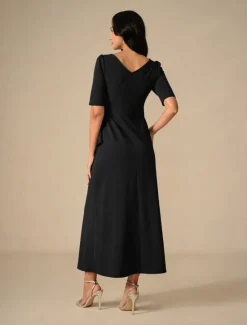 Hot Women's Maxi Dress Ruffle Dress Elegant Regular Fit Solid Color Short Sleeve Crew Neck Summer Spring Fall Women Cocktail Dress