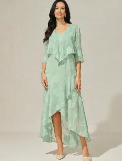 Best Women's Maxi Dress Ruffle Dress Elegant Wedding Wedding Guest Evening Party Floral Sleeveless U Neck Summer Spring Women Cocktail Dress