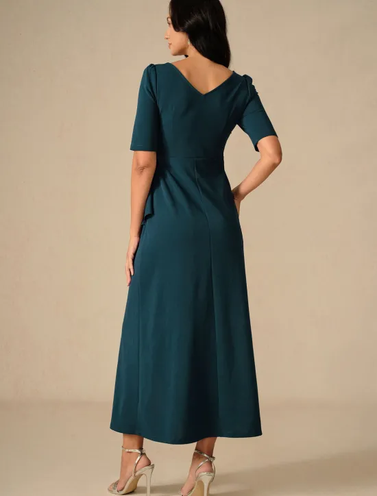 Outlet Women's Maxi Dress Ruffle Dress Elegant Regular Fit Solid Color Short Sleeve Crew Neck Summer Spring Fall Women Cocktail Dress