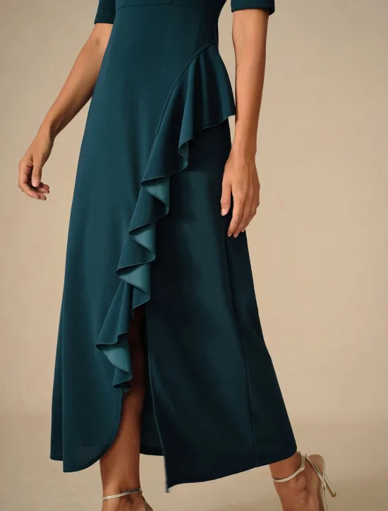 Outlet Women's Maxi Dress Ruffle Dress Elegant Regular Fit Solid Color Short Sleeve Crew Neck Summer Spring Fall Women Cocktail Dress