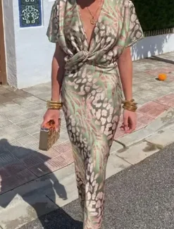 Sale Women's Maxi Dress Semi Formal Dress Wrap Dress Stylish Casual Semi Formal Formal Vacation Party Regular Fit Graphic Short Sleeve V Neck Summer Spring Women Vacation Dresses