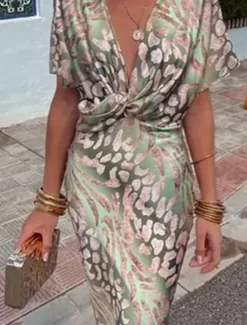 Sale Women's Maxi Dress Semi Formal Dress Wrap Dress Stylish Casual Semi Formal Formal Vacation Party Regular Fit Graphic Short Sleeve V Neck Summer Spring Women Vacation Dresses