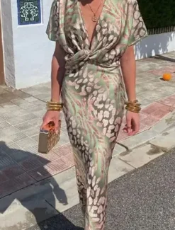 Sale Women's Maxi Dress Semi Formal Dress Wrap Dress Stylish Casual Semi Formal Formal Vacation Party Regular Fit Graphic Short Sleeve V Neck Summer Spring Women Vacation Dresses