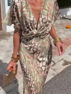 Sale Women's Maxi Dress Semi Formal Dress Wrap Dress Stylish Casual Semi Formal Formal Vacation Party Regular Fit Graphic Short Sleeve V Neck Summer Spring Women Vacation Dresses