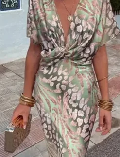 Sale Women's Maxi Dress Semi Formal Dress Wrap Dress Stylish Casual Semi Formal Formal Vacation Party Regular Fit Graphic Short Sleeve V Neck Summer Spring Women Vacation Dresses