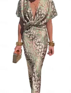Sale Women's Maxi Dress Semi Formal Dress Wrap Dress Stylish Casual Semi Formal Formal Vacation Party Regular Fit Graphic Short Sleeve V Neck Summer Spring Women Vacation Dresses
