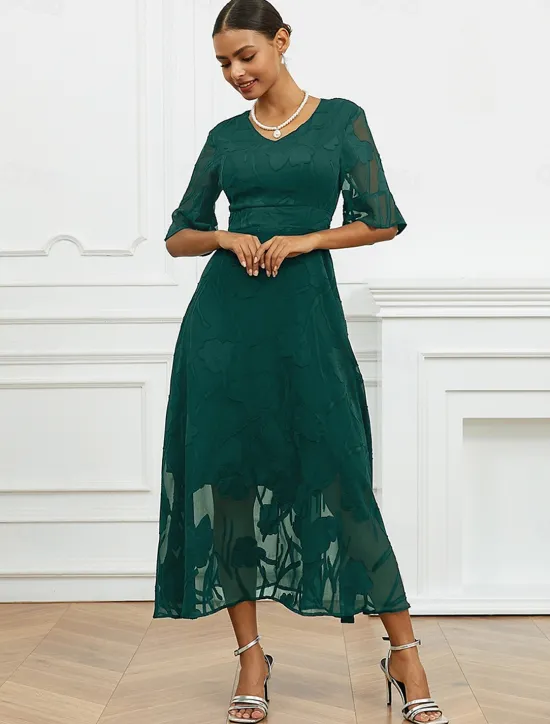 Discount Women's Maxi Dress Semi Formal Dress A Line Dress Elegant Work Birthday Flutter Sleeve Wedding Guest Cocktail Party Formal Evening Regular Fit Solid Color Plain Half Sleeve V Neck Black Pink Red Green Women Chiffon Dresses|Floral Dresses