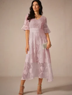 Discount Women's Maxi Dress Semi Formal Dress A Line Dress Elegant Work Birthday Flutter Sleeve Wedding Guest Cocktail Party Formal Evening Regular Fit Solid Color Plain Half Sleeve V Neck Black Pink Red Green Women Chiffon Dresses|Floral Dresses