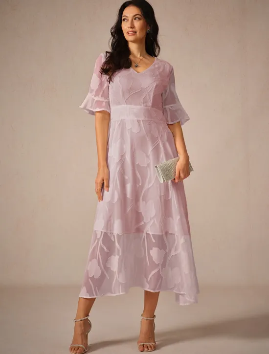 Discount Women's Maxi Dress Semi Formal Dress A Line Dress Elegant Work Birthday Flutter Sleeve Wedding Guest Cocktail Party Formal Evening Regular Fit Solid Color Plain Half Sleeve V Neck Black Pink Red Green Women Chiffon Dresses|Floral Dresses