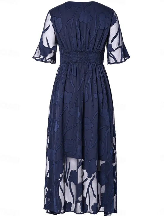 Discount Women's Maxi Dress Semi Formal Dress A Line Dress Elegant Work Birthday Flutter Sleeve Wedding Guest Cocktail Party Formal Evening Regular Fit Solid Color Plain Half Sleeve V Neck Black Pink Red Green Women Chiffon Dresses|Floral Dresses