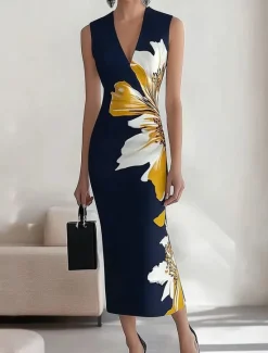 Outlet Women's Maxi Dress Sheath Dress Casual Outdoor Going out Regular Fit Floral Sleeveless V Neck Black Summer Women Work Dresses