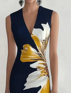 Outlet Women's Maxi Dress Sheath Dress Casual Outdoor Going out Regular Fit Floral Sleeveless V Neck Black Summer Women Work Dresses