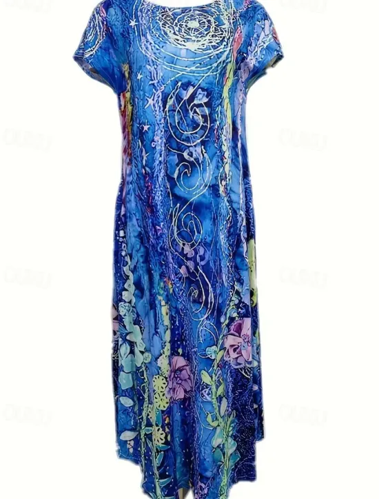 Outlet Women's Maxi Dress Sheath Dress T Shirt Dress Tee Dress Casual Boho Wedding Guest Daily Date Floral Graphic Long Sleeve Crew Neck Blue Green Gray Spring Fall Winter Autumn Women Casual Dress