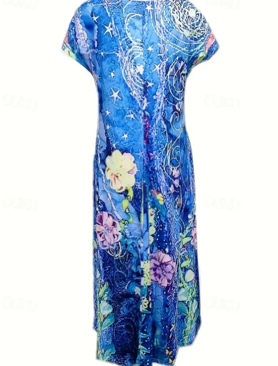 Outlet Women's Maxi Dress Sheath Dress T Shirt Dress Tee Dress Casual Boho Wedding Guest Daily Date Floral Graphic Long Sleeve Crew Neck Blue Green Gray Spring Fall Winter Autumn Women Casual Dress