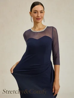 Hot Women's Maxi Dress Sheath Dress Elegant Party Formal Solid Color 3/4 Length Sleeve Crew Neck Summer Spring Fall Women Cocktail Dress