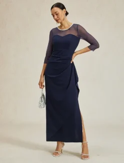 Hot Women's Maxi Dress Sheath Dress Elegant Party Formal Solid Color 3/4 Length Sleeve Crew Neck Summer Spring Fall Women Cocktail Dress