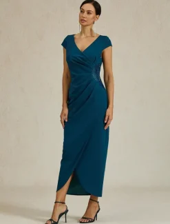 Women's Maxi Dress Sheath Dress Elegant Regular Fit Solid Color Short Sleeve V Neck Summer Spring Women Cocktail Dress