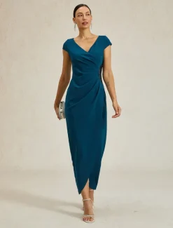 Women's Maxi Dress Sheath Dress Elegant Regular Fit Solid Color Short Sleeve V Neck Summer Spring Women Cocktail Dress