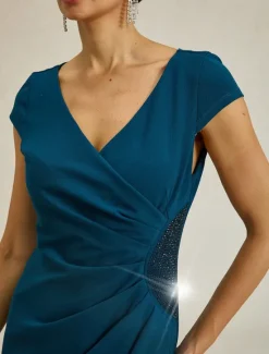 Women's Maxi Dress Sheath Dress Elegant Regular Fit Solid Color Short Sleeve V Neck Summer Spring Women Cocktail Dress