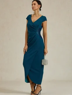 Women's Maxi Dress Sheath Dress Elegant Regular Fit Solid Color Short Sleeve V Neck Summer Spring Women Cocktail Dress