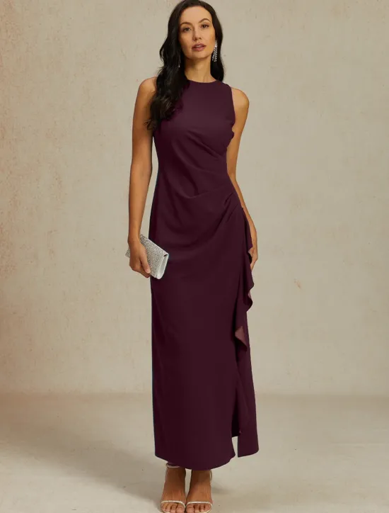 Best Women's Maxi Dress Sheath Dress Pleated Dress Ruffle Dress Elegant Party Semi Formal Wedding Guest Evening Party Graduation Solid Color Sleeveless Crew Neck Boat Neck Summer Spring Fall Women Cocktail Dress