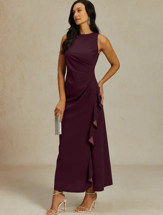 Best Women's Maxi Dress Sheath Dress Pleated Dress Ruffle Dress Elegant Party Semi Formal Wedding Guest Evening Party Graduation Solid Color Sleeveless Crew Neck Boat Neck Summer Spring Fall Women Cocktail Dress