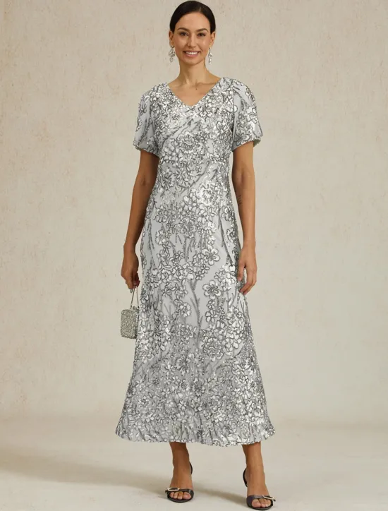 Outlet Women's Maxi Dress Sheath Dress Trumpet Mermaid Dress Elegant Party Cocktail Cold Shoulder Evening Party Cocktail Party Floral Short Sleeve V Neck Summer Spring Fall Winter Women Cocktail Dress