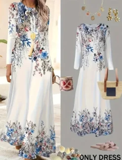 Clearance Women's Maxi Dress Sheath Dress A Line Dress Casual Boho Wedding Guest Daily Graduation Regular Fit Floral Graphic Long Sleeve Crew Neck Spring Fall Winter Autumn Women Casual Dress
