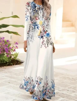 Clearance Women's Maxi Dress Sheath Dress A Line Dress Casual Boho Wedding Guest Daily Graduation Regular Fit Floral Graphic Long Sleeve Crew Neck Spring Fall Winter Autumn Women Casual Dress