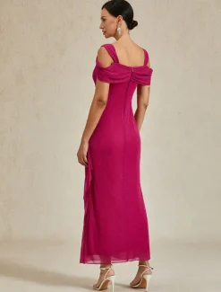 Online Women's Maxi Dress Sheath Dress Elegant Party Birthday Solid Color Sleeveless Square Neck Summer Women Cocktail Dress