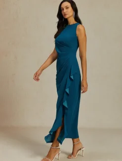 Sale Women's Maxi Dress Sheath Dress Elegant Party Semi Formal Wedding Guest Cocktail Party Solid Color Sleeveless Crew Neck Boat Neck Summer Spring Fall Women Cocktail Dress