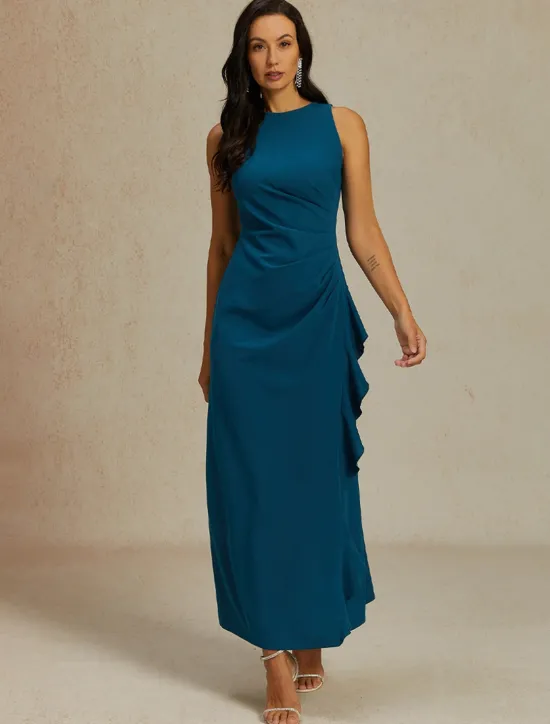 Sale Women's Maxi Dress Sheath Dress Elegant Party Semi Formal Wedding Guest Cocktail Party Solid Color Sleeveless Crew Neck Boat Neck Summer Spring Fall Women Cocktail Dress