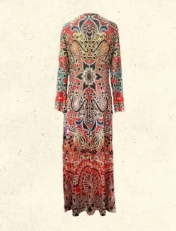 Hot Women's Maxi Dress Sheath Dress Party Casual Boho Daily Date Going out Regular Fit Graphic Paisley Long Sleeve V Neck Pink Purple Orange Green Spring Fall Winter Autumn Women Casual Dress|Vacation Dresses