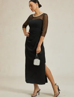 Best Women's Maxi Dress Sheath Dress Elegant Birthday Formal Solid Color 3/4 Length Sleeve Crew Neck Summer Spring Fall Women Cocktail Dress