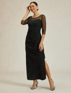 Best Women's Maxi Dress Sheath Dress Elegant Birthday Formal Solid Color 3/4 Length Sleeve Crew Neck Summer Spring Fall Women Cocktail Dress