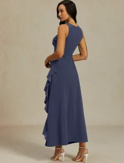 Outlet Women's Maxi Dress Sheath Dress Pleated Dress Ruffle Dress Elegant Party Semi Formal Wedding Guest Graduation Cocktail Party Solid Color Sleeveless Crew Neck Boat Neck Summer Spring Fall Women Cocktail Dress