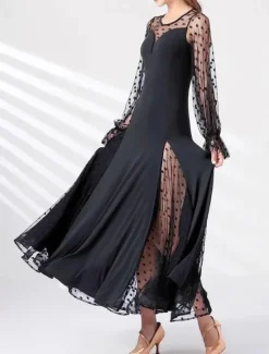 Online Women's Maxi Dress Sheath Dress Tulle Dress Elegant Wedding Vacation Party Regular Fit Polka Dot Long Sleeve Crew Neck Summer Spring Fall Winter Women Cocktail Dress